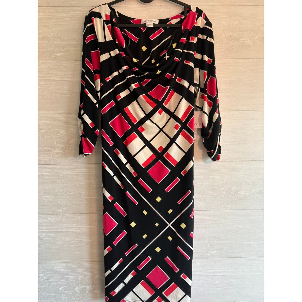 Liz Claiborne Black, Red, Cream Geometric Midi Dress